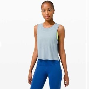 Lululemon Light Blue Train to Be Tank - Stripe (Size 4)